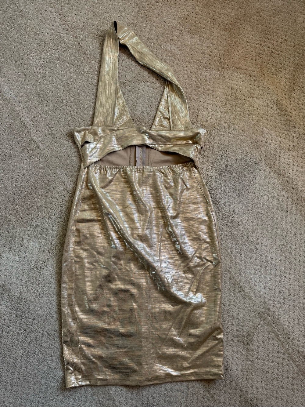 CBR Metallic Gold Backless Halter Bodycon Dress